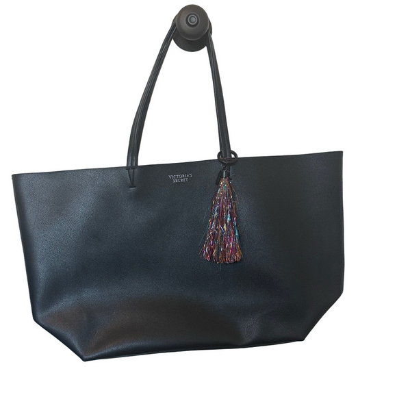 Victoria's Secret Handbags - Victoria’s Secret Black Canvas Tote Bag Colorful Tassel Women’s Large Shopper